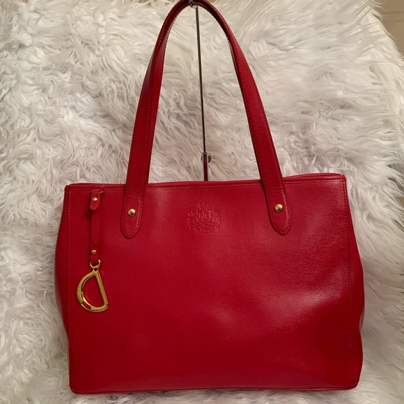 Ralph Lauren Bags Ralph Lauren Red Leather Tote Double Strap